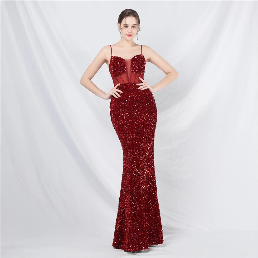 Palace Style Heavy Fishbone Waist Mesh Sequined High-End Evening Dress view 25