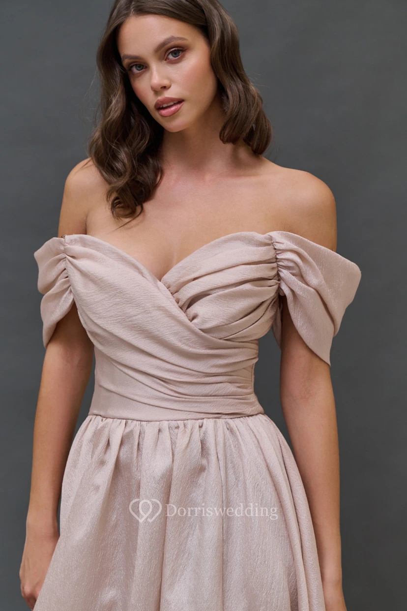 Pink Off-the-shoulder Criss-cross Empire Satin Dress view 3
