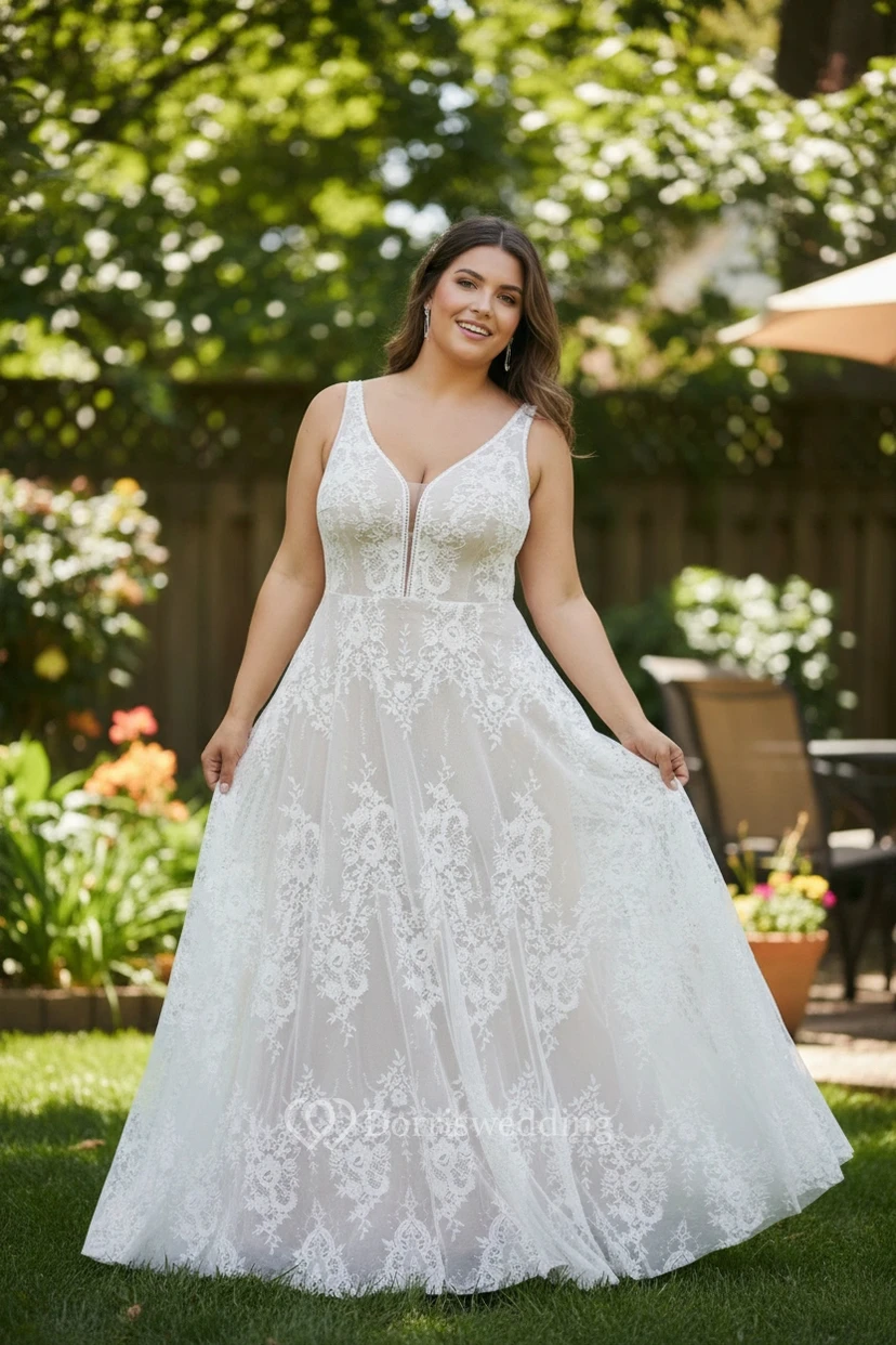 Robe de mariée grande taille à fronces de rêve