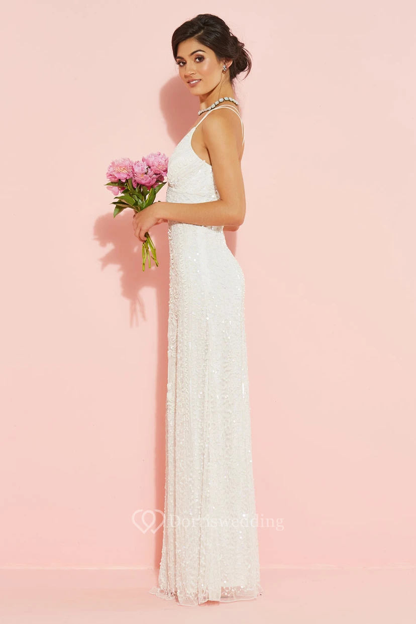 Sheath Spaghetti Sleeveless Sequined Floor-Length Wedding Dress view 3