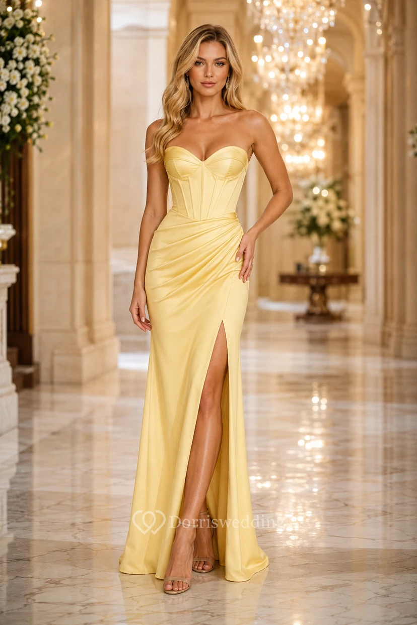 Daffodil Strapless Sheath Dress with Slit