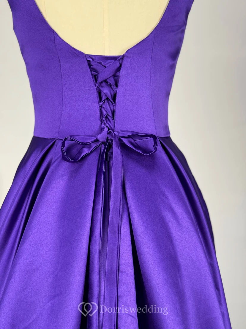 Casual A-Line Satin Scoop-neck Sleeveless Low-V Back Dress view 5