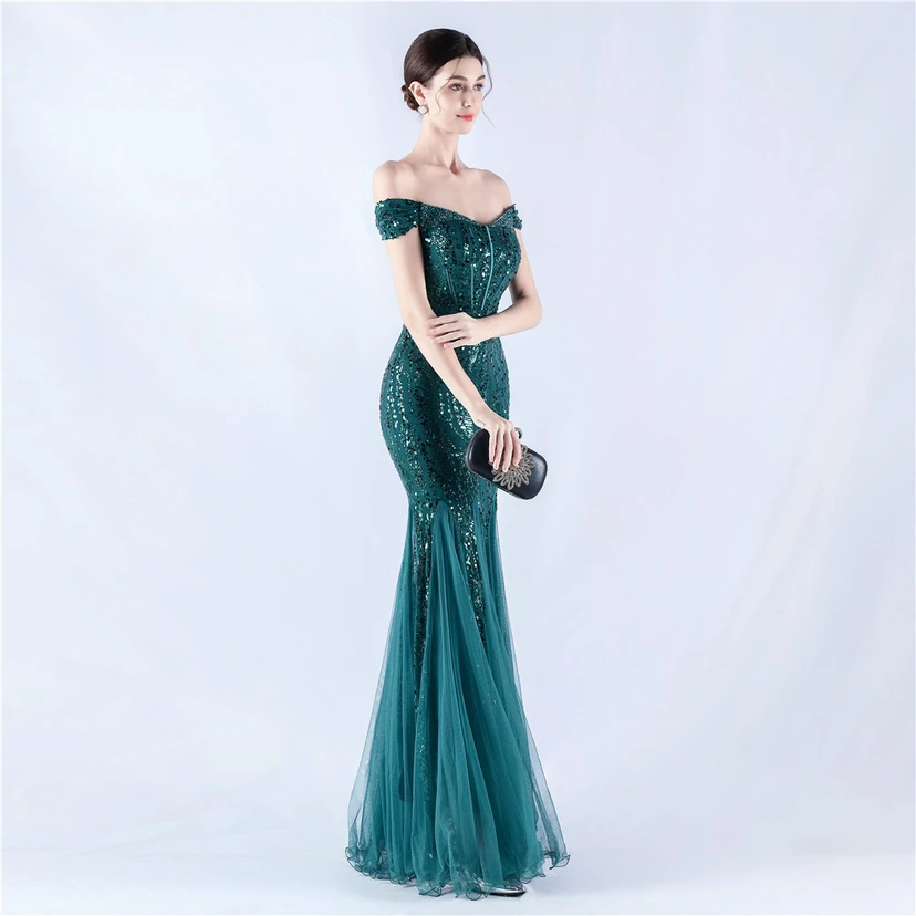 Craft Beading Mesh Sequins Evening Dress Annual Meeting Performance Host view 49