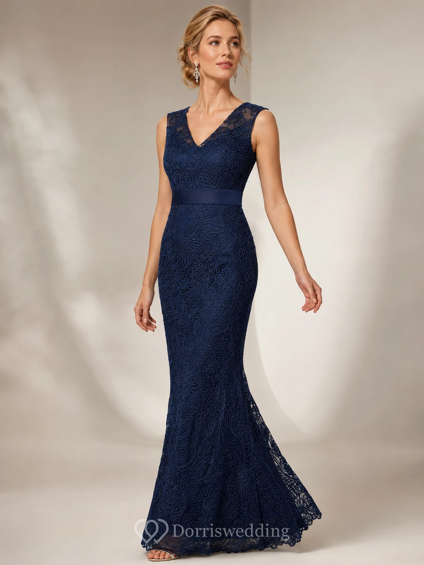 Brautmutterkleid mit V-Ausschnitt, kurzen Ärmeln, Applikationen und Falten view 8
