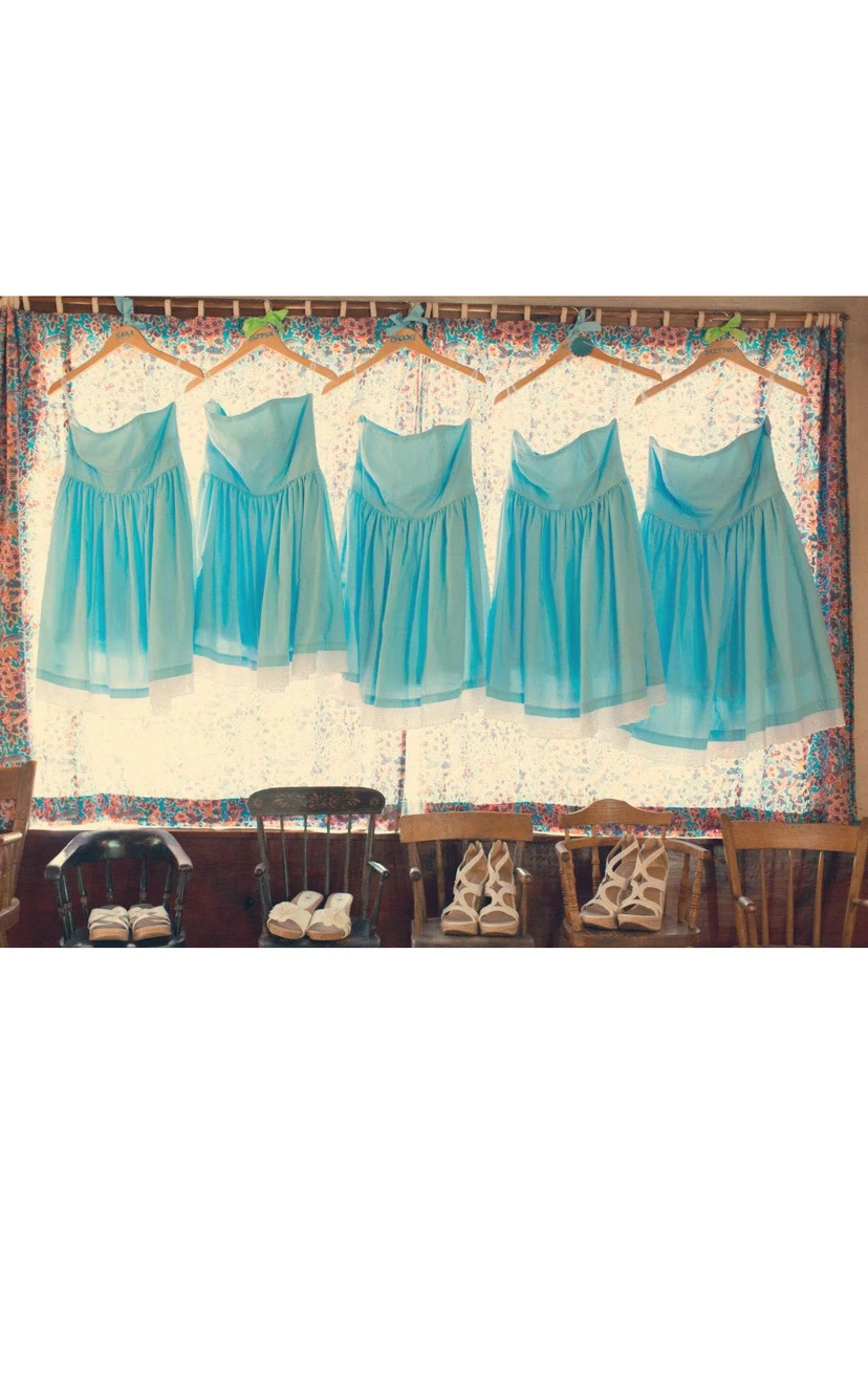 Strapless Pleated A-line Lace Knee Length Dress view 3