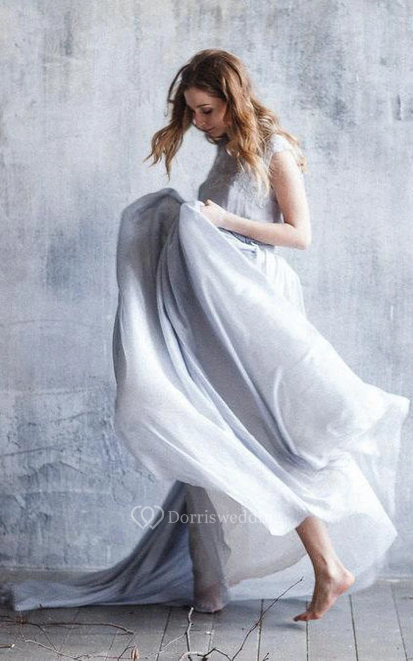 Chiffon- und Spitzenkleid mit Blume view 3