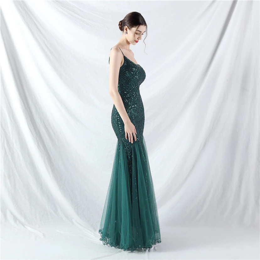 Crafted Beaded Positioning Flower Beads Splicing Mesh Gauze High-End Evening Dress view 4