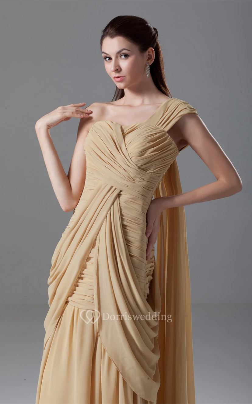One-Shoulder Floor-Length Criss-Cross Gown With Draping view 4