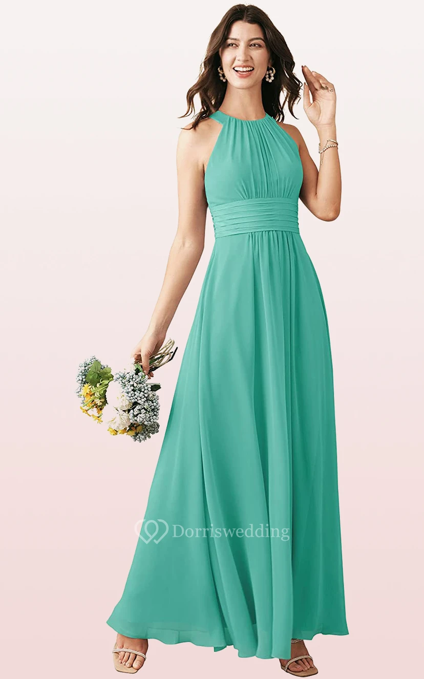 Modern Halter A Line Sleeveless Ankle-length Chiffon Bridesmaid Dress With Ruching view 11