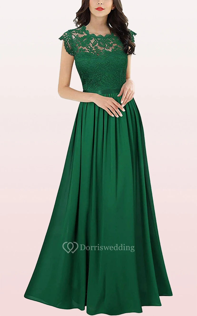 Romantisches Brautjungfernkleid aus Chiffon in A-Linie mit Muschelsaum und Falten view 7