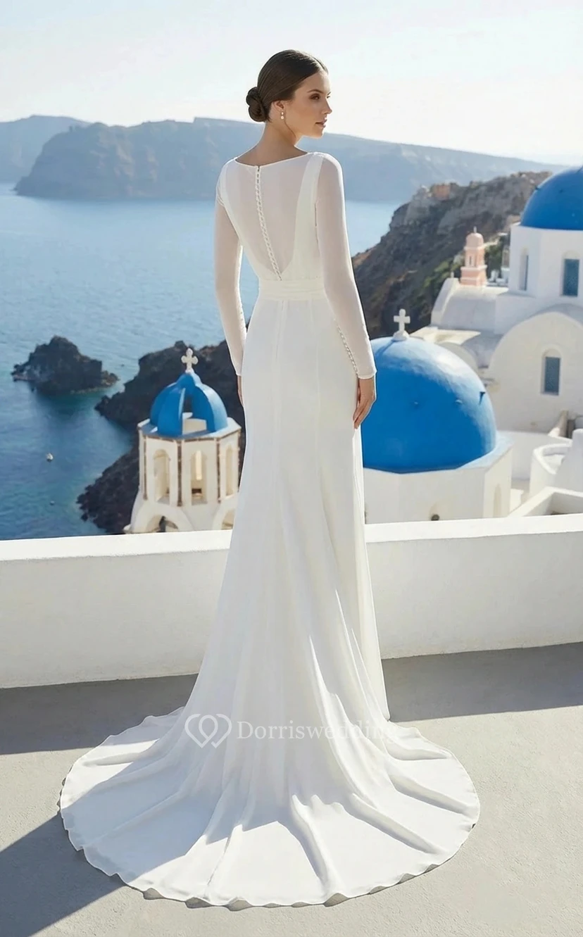 Langärmeliges Kleid zur Erneuerung des Eheversprechens mit Schleifendetail view 2