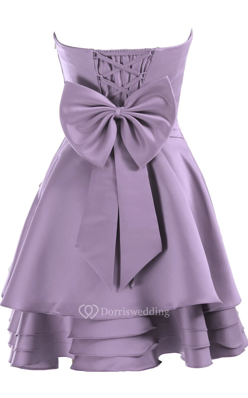 Pleated Strapless DressWith Layered Skirt and Flower view 3
