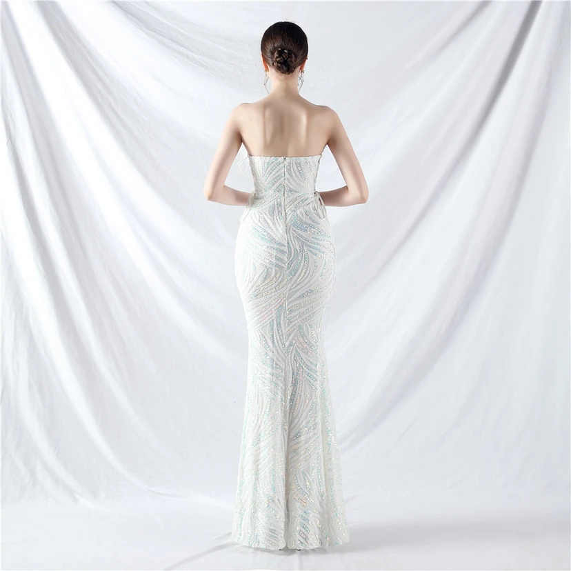 Double-Binding Rope-Binding Craft-Made Ostrich Feather Encrypted Laminated Beads High-End Evening Dress view 36