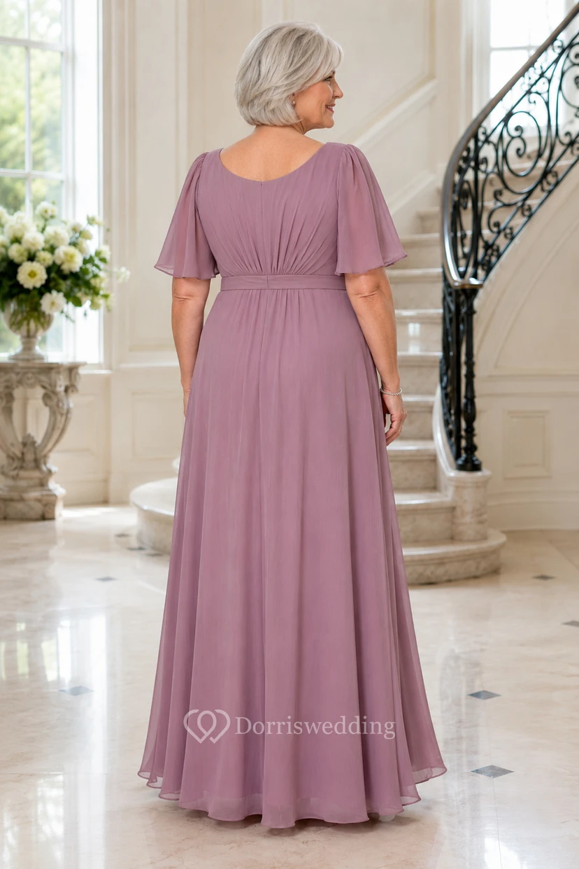 Altrosa Chiffon-Kleid in A-Linie in Übergröße mit Cape-Ärmeln view 2