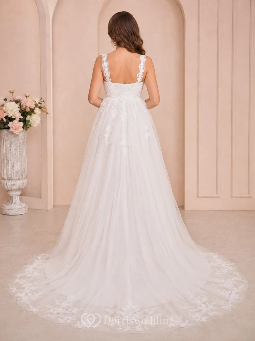 Maternity Empire Square Neck Tulle A-line Sweep Train Formal Gown view 2