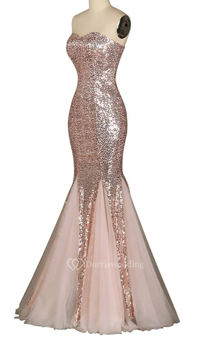 Sweetheart Sleeveless Lace-Up Back Sequins Dress view 5