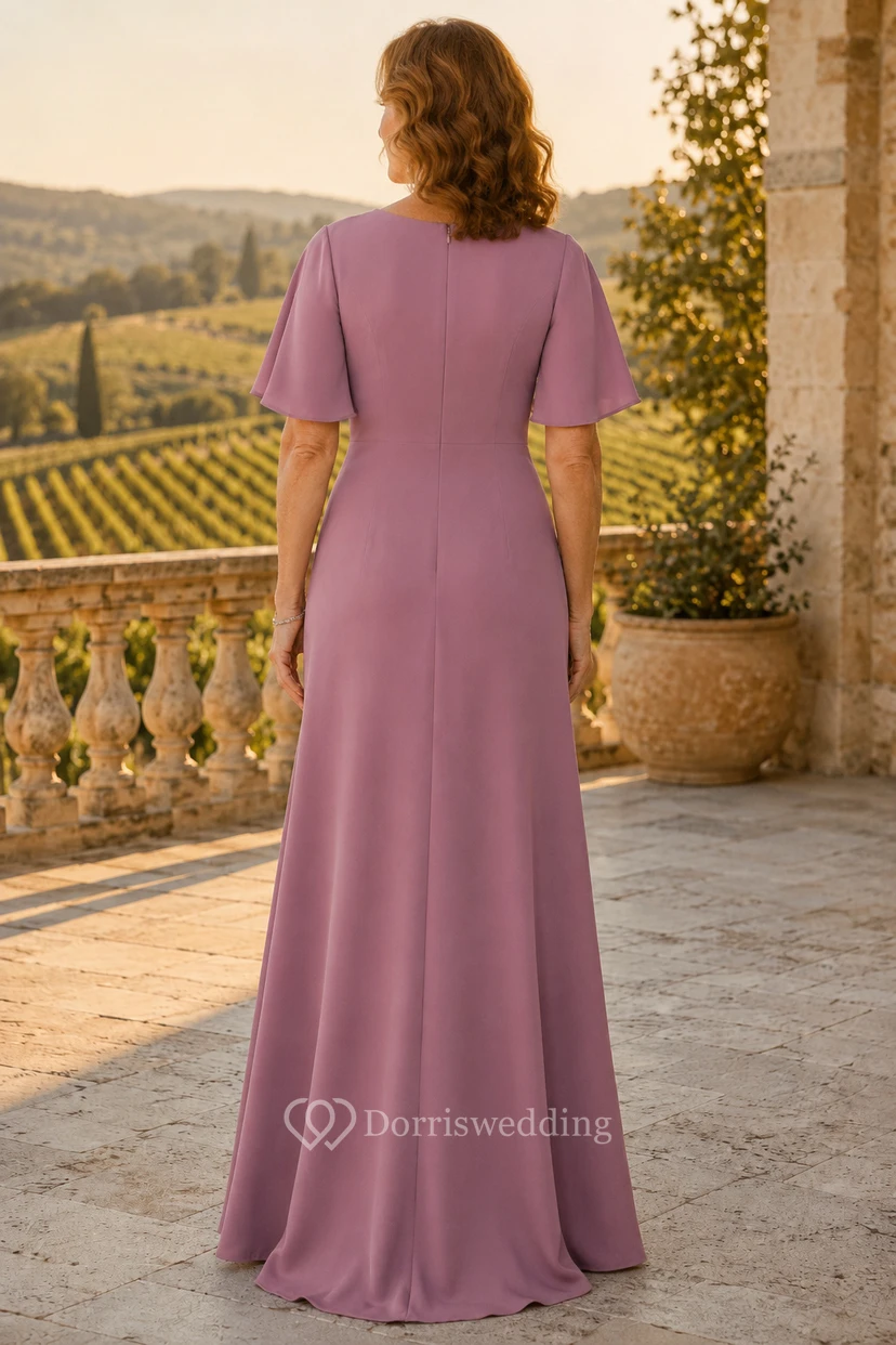 Altrosafarbenes Meerjungfrauen-Kleid mit V-Ausschnitt, flatternden Ärmeln und Muttermotiv view 2
