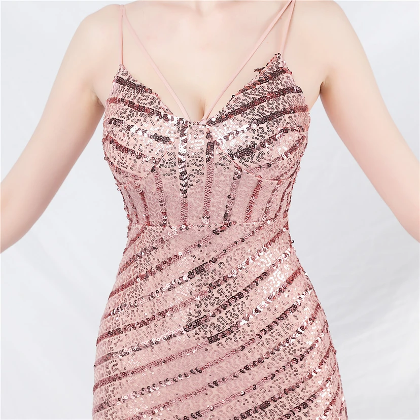 Fashionable Women'S Suspender Low-Cut Sequined Evening Dress view 18