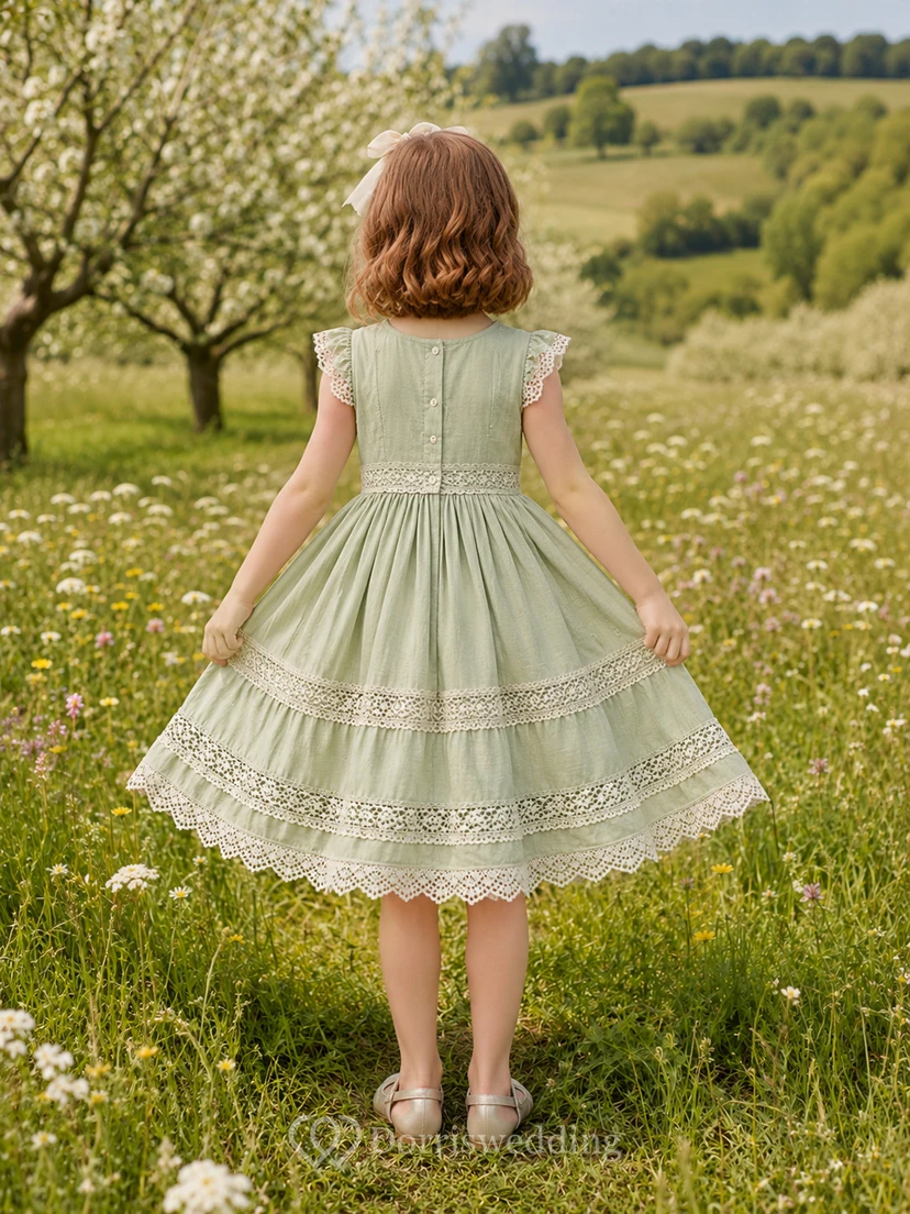 Boho-Blumenmädchenkleid mit langen Ärmeln und Spitze view 2