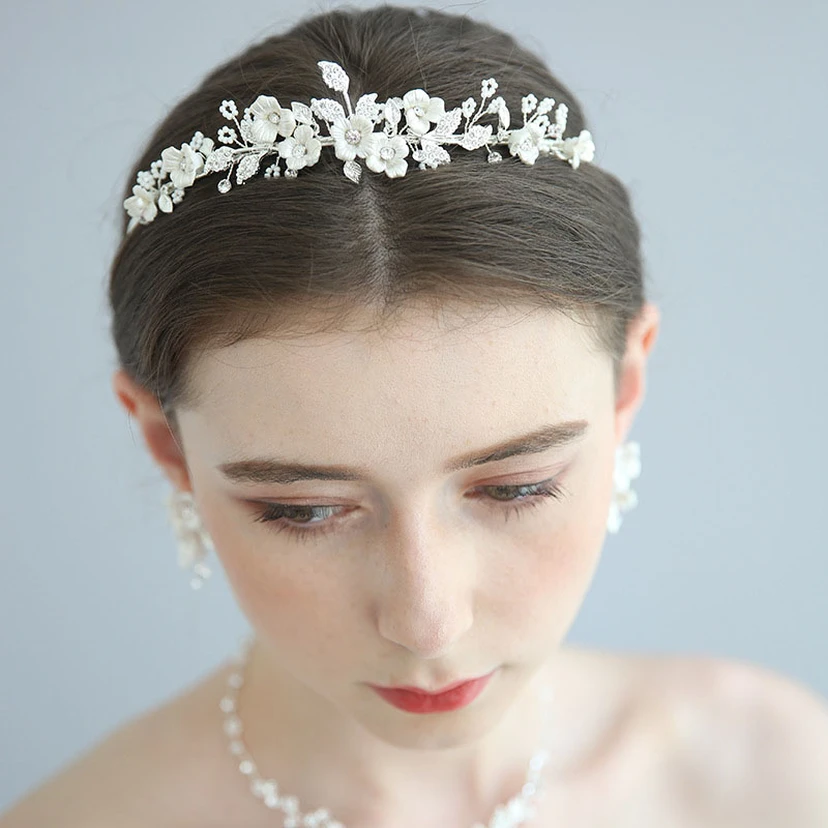 Trendy Bridal Rhinestone Beads Necklace and Earrings and Crown Jewelry Set view 2