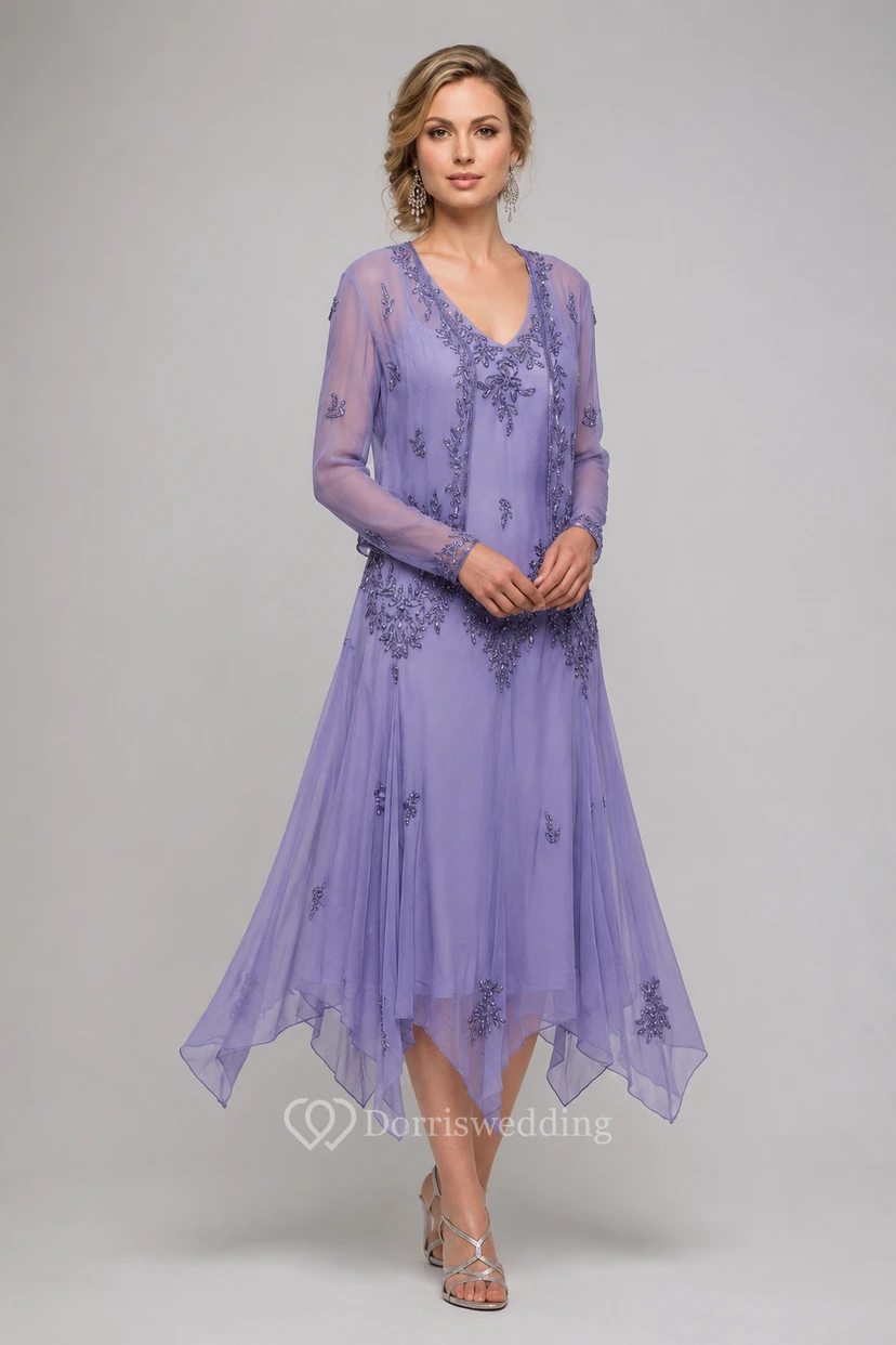 Robe cocktail vert forêt à perles, style vintage, avec veste transparente et ourlet asymétrique view 10