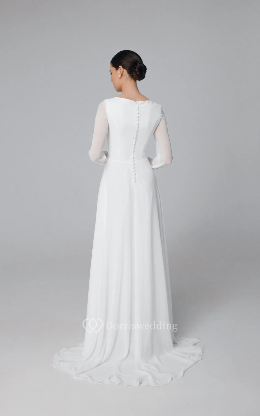 Robe de mariée fourreau maxi modeste | Robe de mariée minimaliste style temple mormon view 2