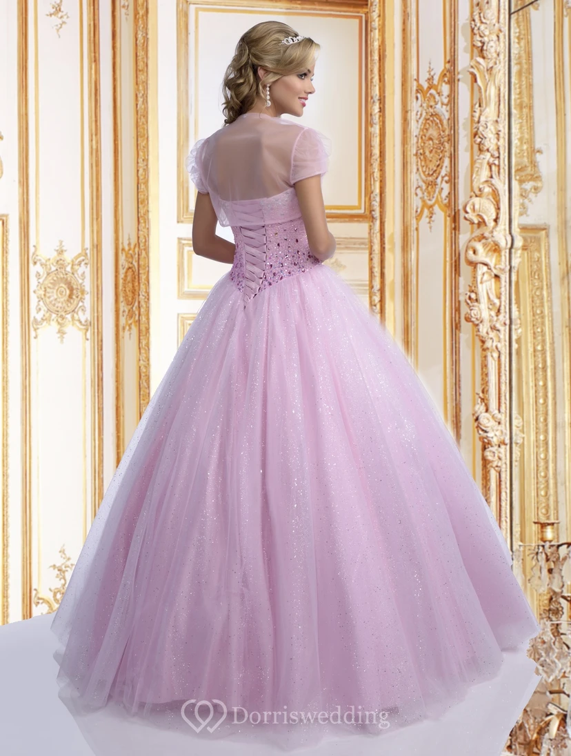 Lace-Up Back Sequined Tulle Quinceanera Dress With Beaded Corset view 2