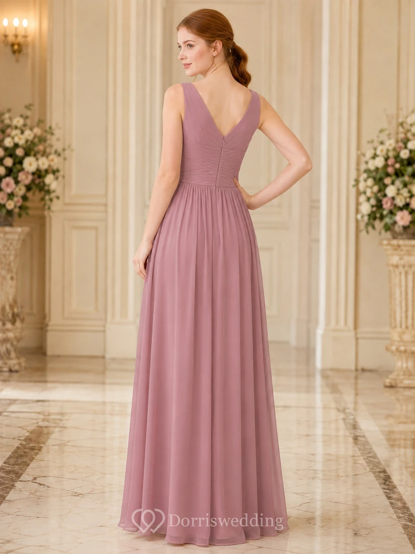 Robe de demoiselle d'honneur junior rose poudré à col en V sans manches view 2
