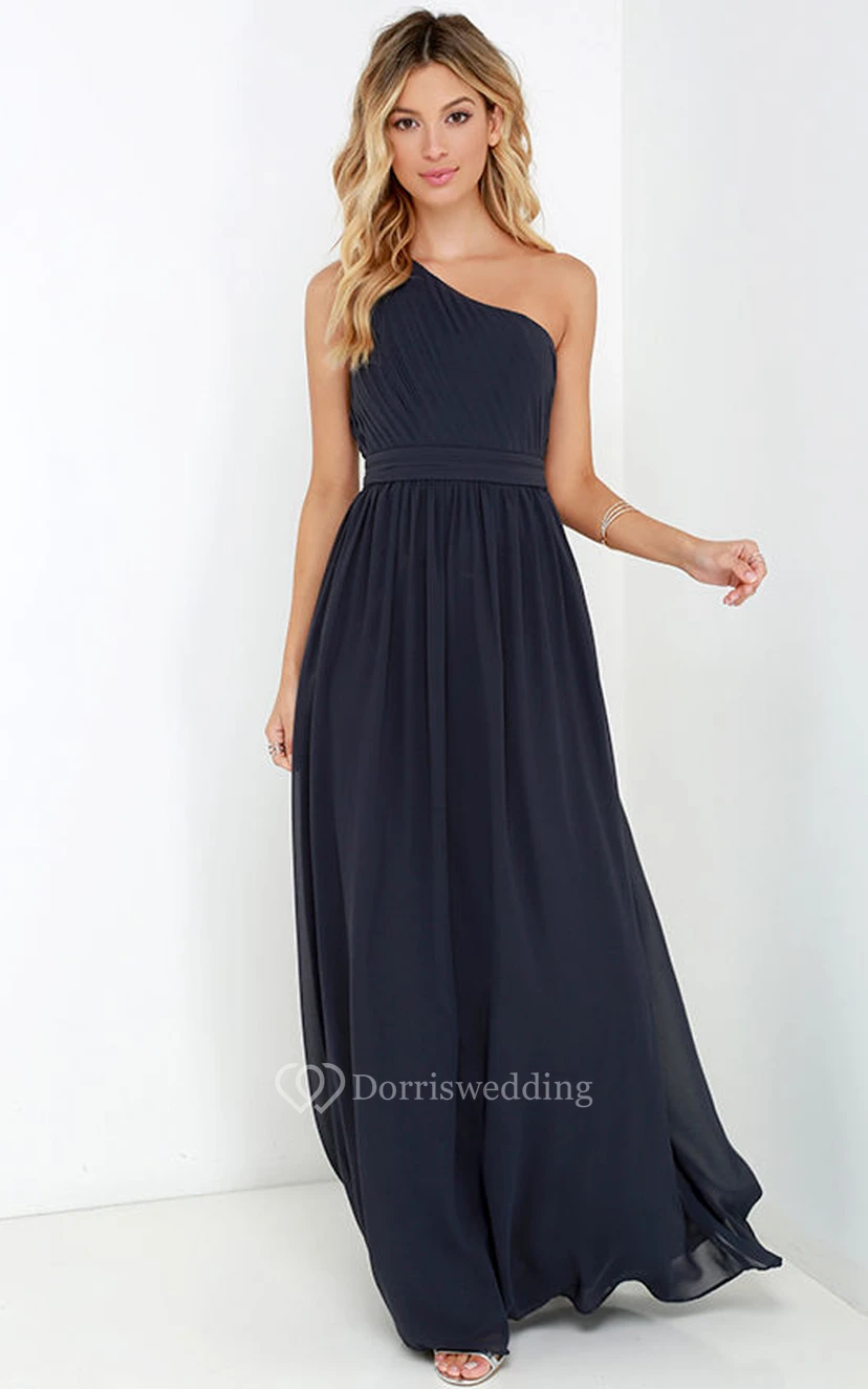 Long One-Shoulder Chiffon A-Line Unique Dress view 11