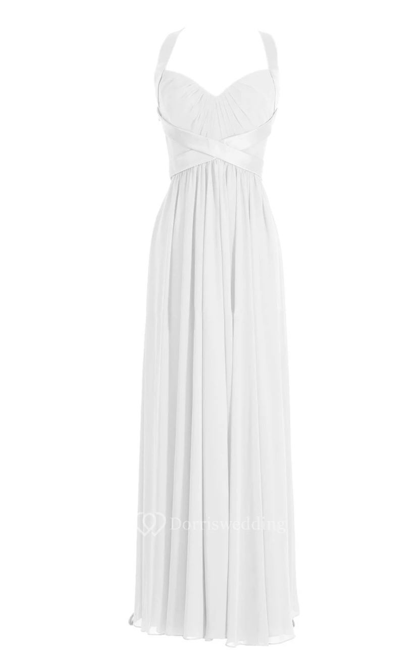 Halter Pleated Chiffon A-line Gown With Deep-v Back view 3