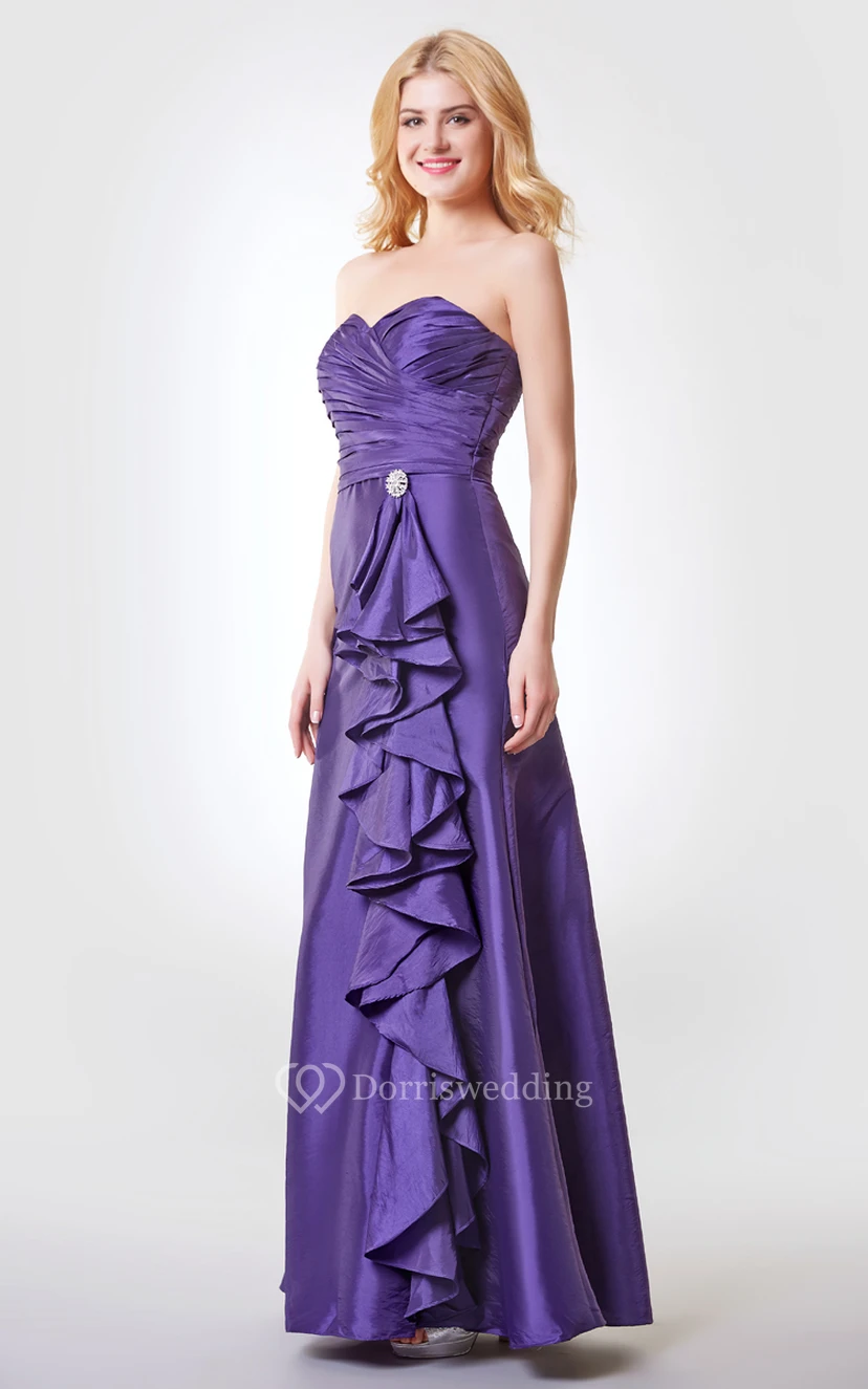 Sweetheart Ruched Long Taffeta Dress With Side Draping view 2