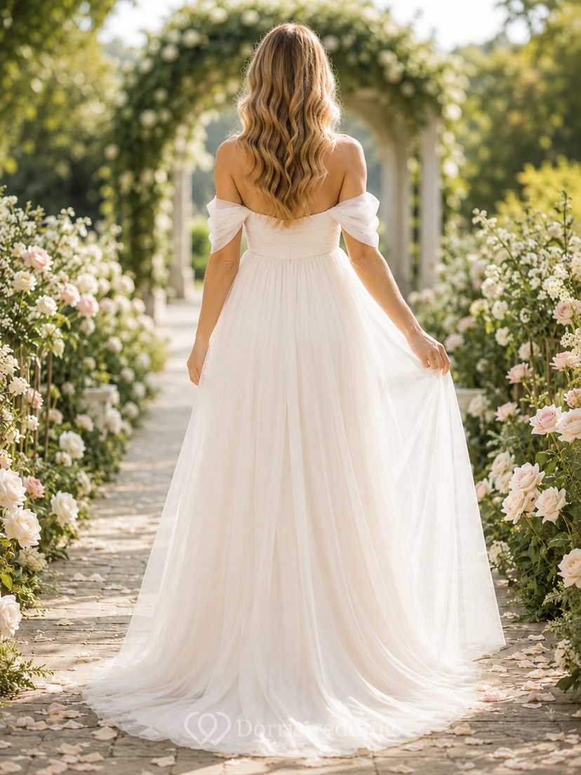 Umstands-Brautkleid aus Tüll mit schulterfreiem Empire-Stil und A-Linie view 2
