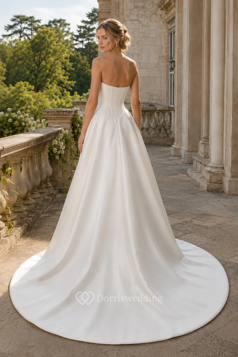 Strapless Satin A-Line Wedding Dress with Corset Bodice view 2