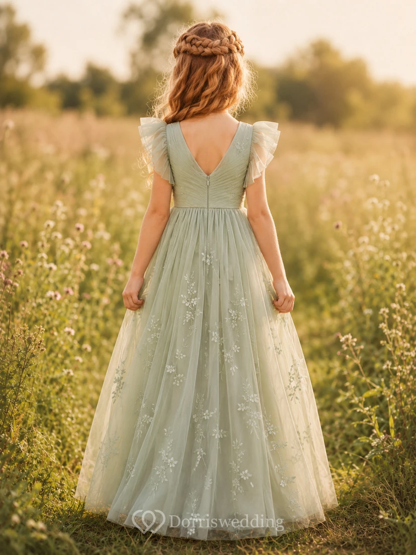 Tüll-Blumenmädchenkleid mit Puffärmeln view 2