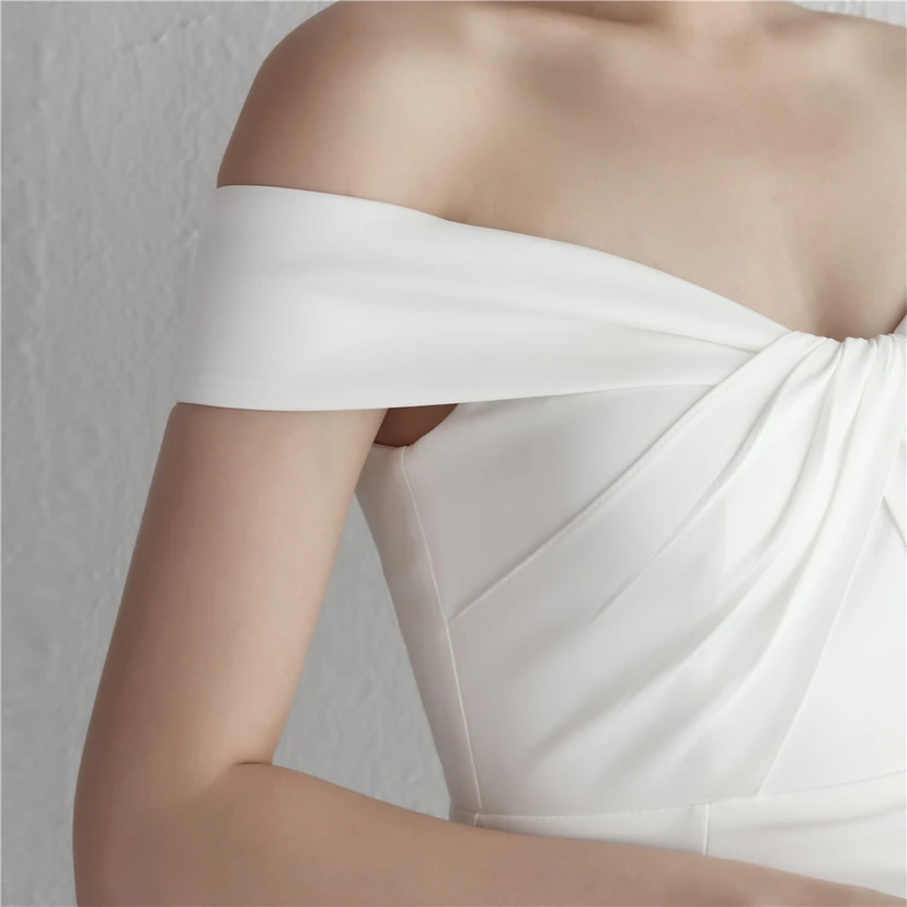 Vestido largo de satén ajustado de un solo hombro para cenas de celebridades, con falda de cola de pez ajustada, vestido de exhibición para modelos de autos de boda view 26