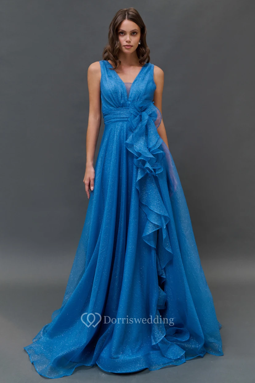 V-neck Sleeveless Empire A-line Drapped Dress view 3