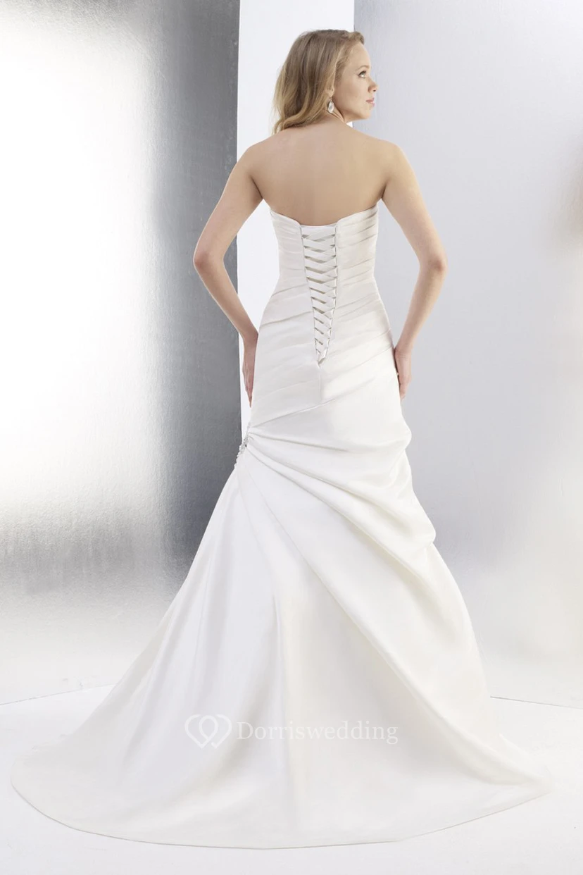 Mermaid Sweetheart Satin Wedding Dress With Ruching And Side Draping view 2