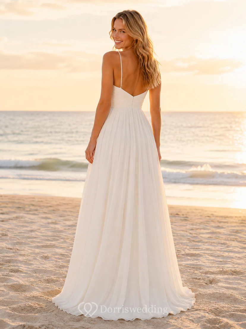 Beach Chiffon Wedding Dress A-Line Spaghetti Strap Floor Length Open Back Bridal Gown view 2