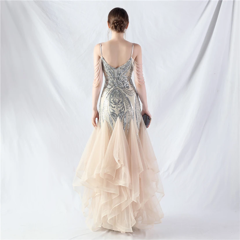 Handgefertigte Perlen, festes Netz, Positionierungsblumenperlen, Spleißnetz, heißes Tanz-Feier-Performance-Kleid view 56