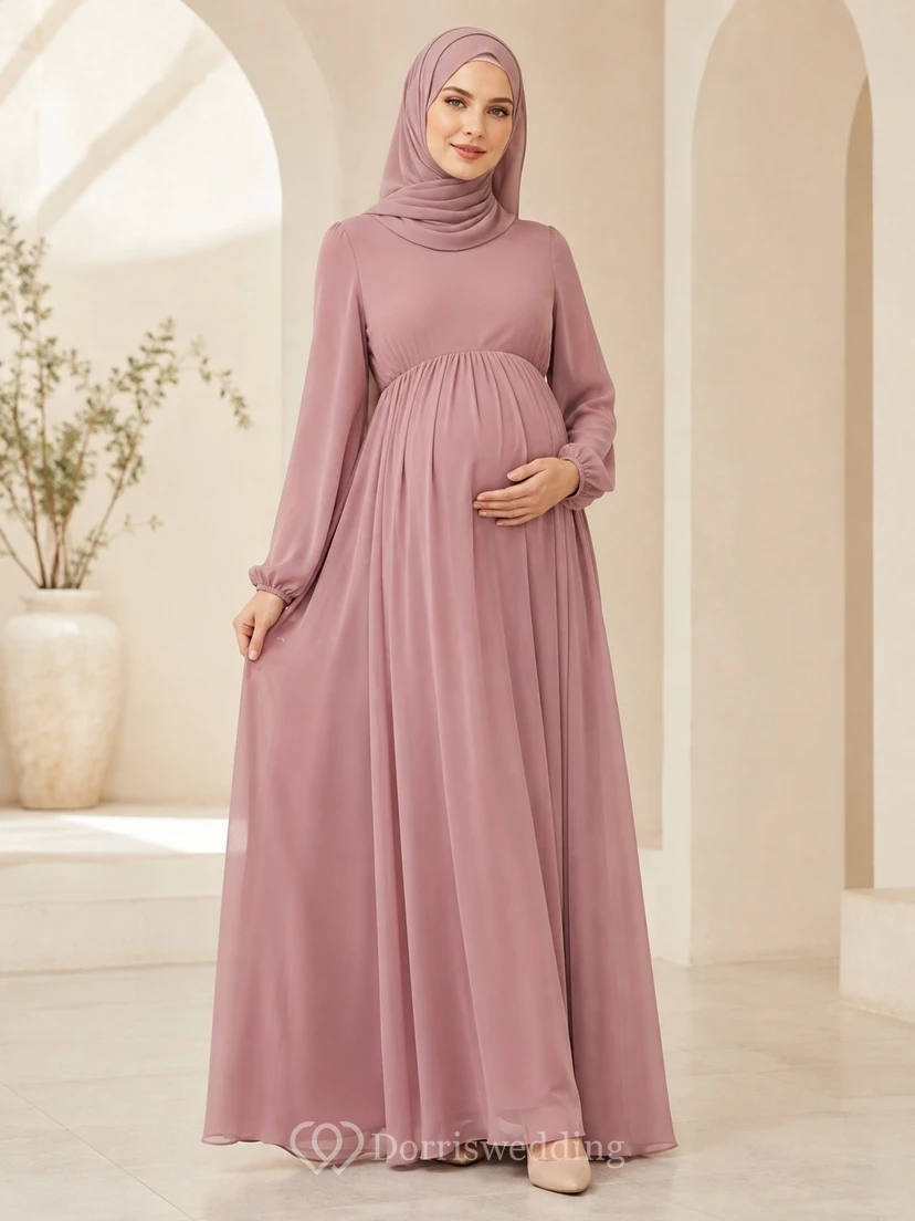 Vestido de maternidad de manga larga, cuello alto y estilo imperio, de gasa.