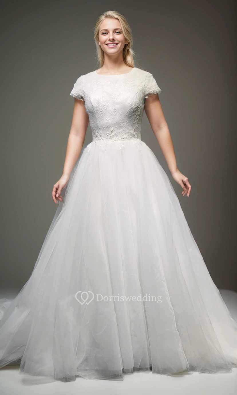 Modest Cap Scoop A-line Country Lace A-line Wedding Gown video preview