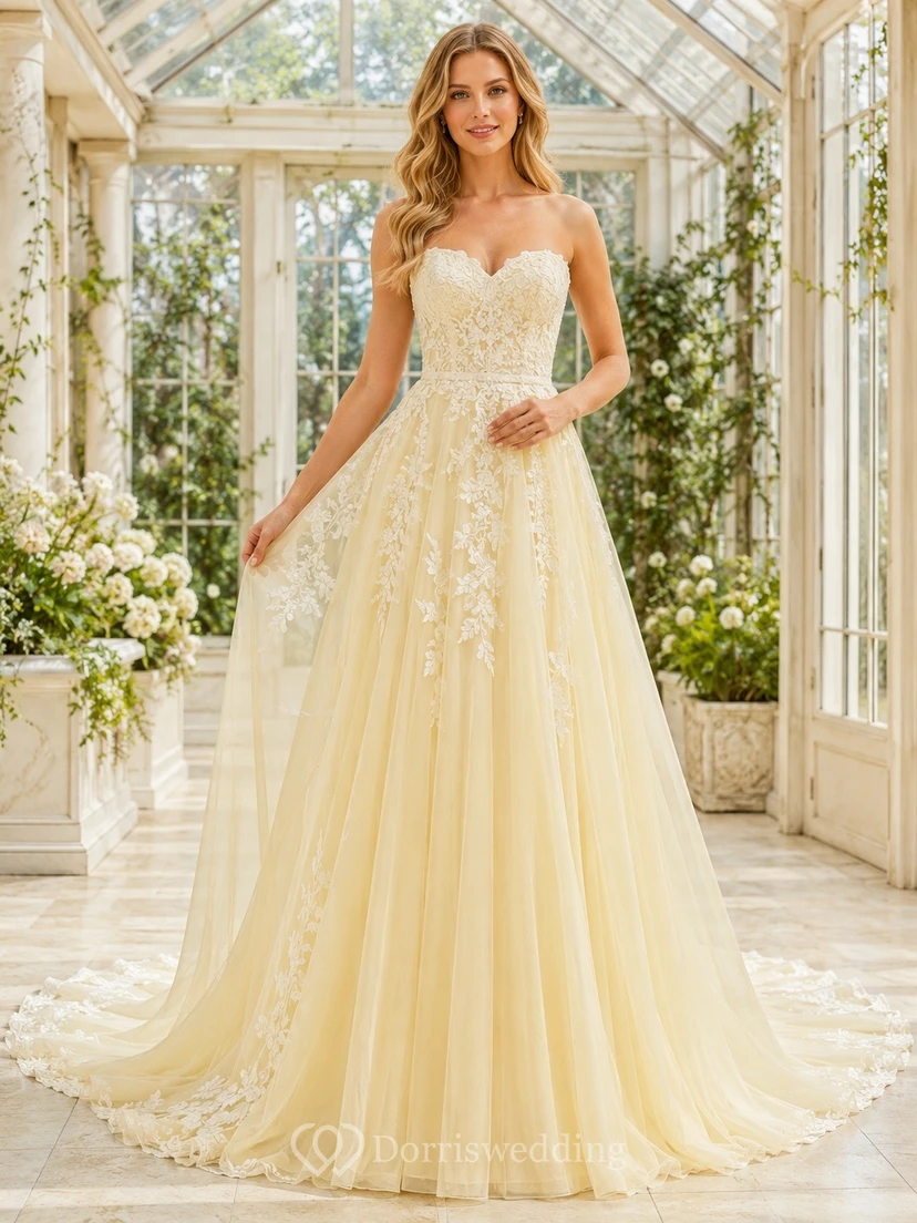 Vestido de novia bohemio romántico elegante con escote corazón, edición A, corte A, encaje.