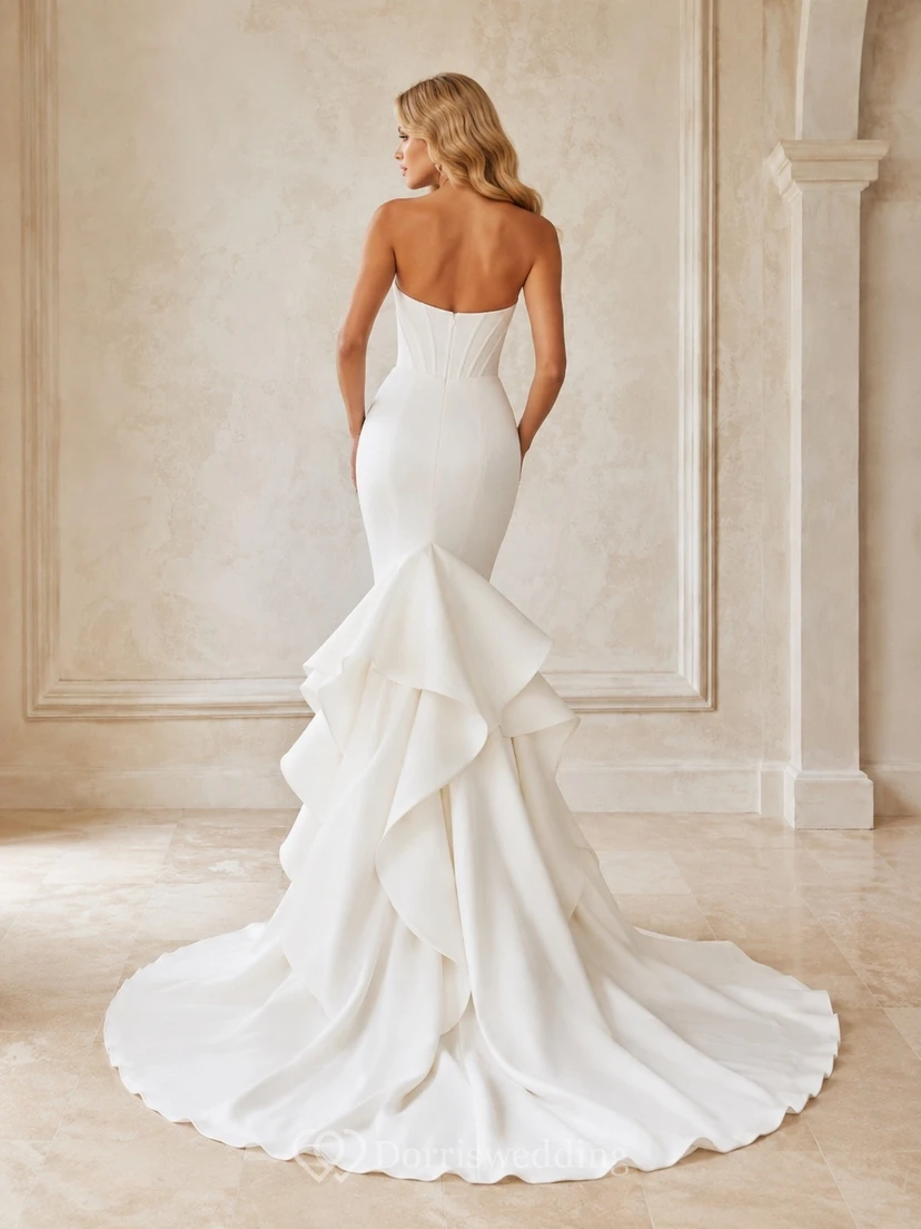 Schlichtes, bodenlanges, ärmelloses Brautkleid mit Herzausschnitt im Meerjungfrauen-/Trompetenstil für formelle Anlässe view 2
