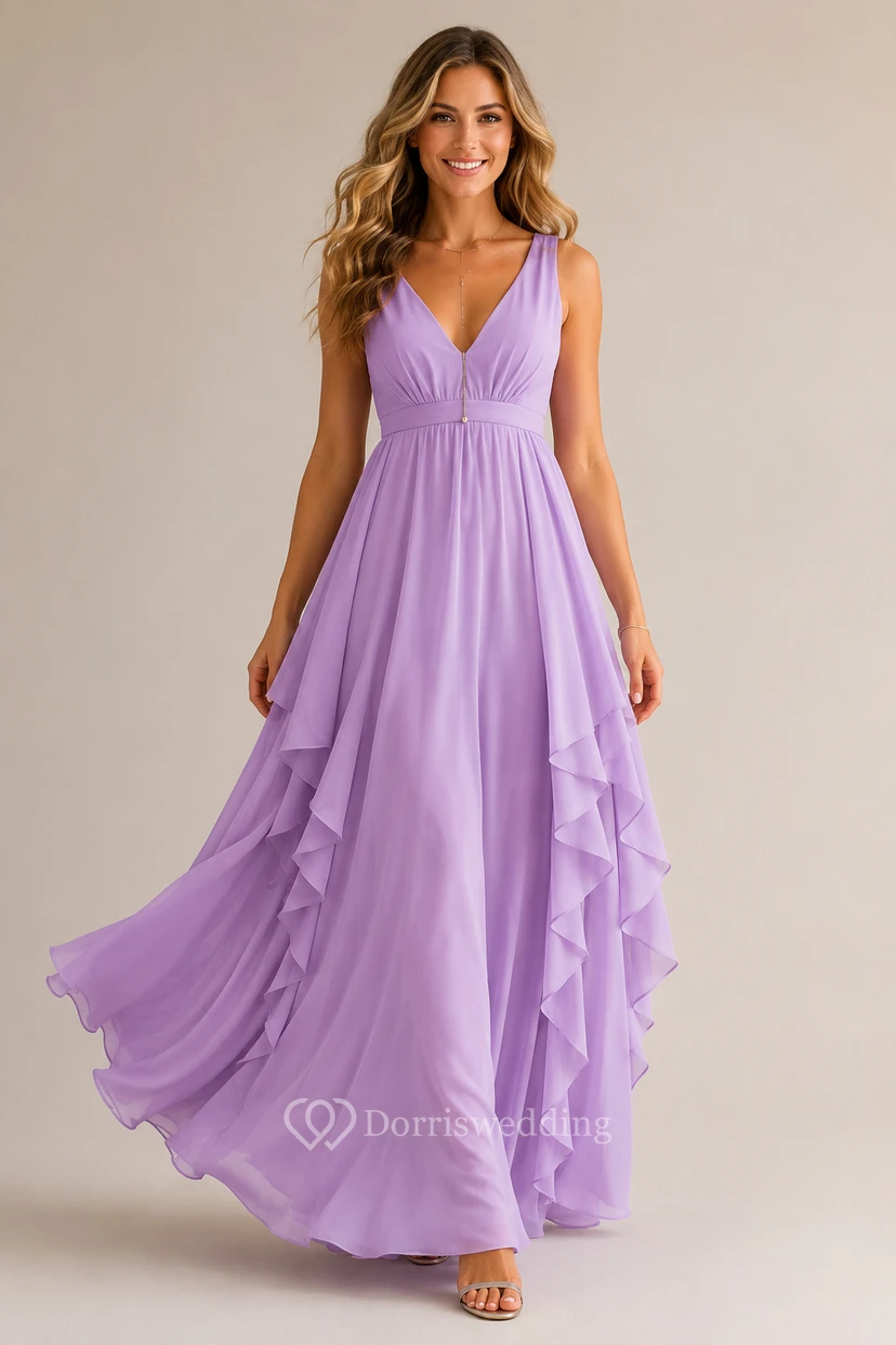 Sleeveless Chiffon Stylish Dress With Ruffles view 20