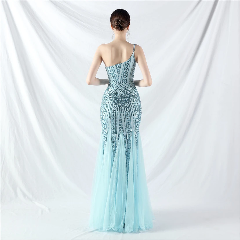 Crafted Beaded Positioning Flower Beads Splicing Mesh Gauze High-End Evening Dress view 26