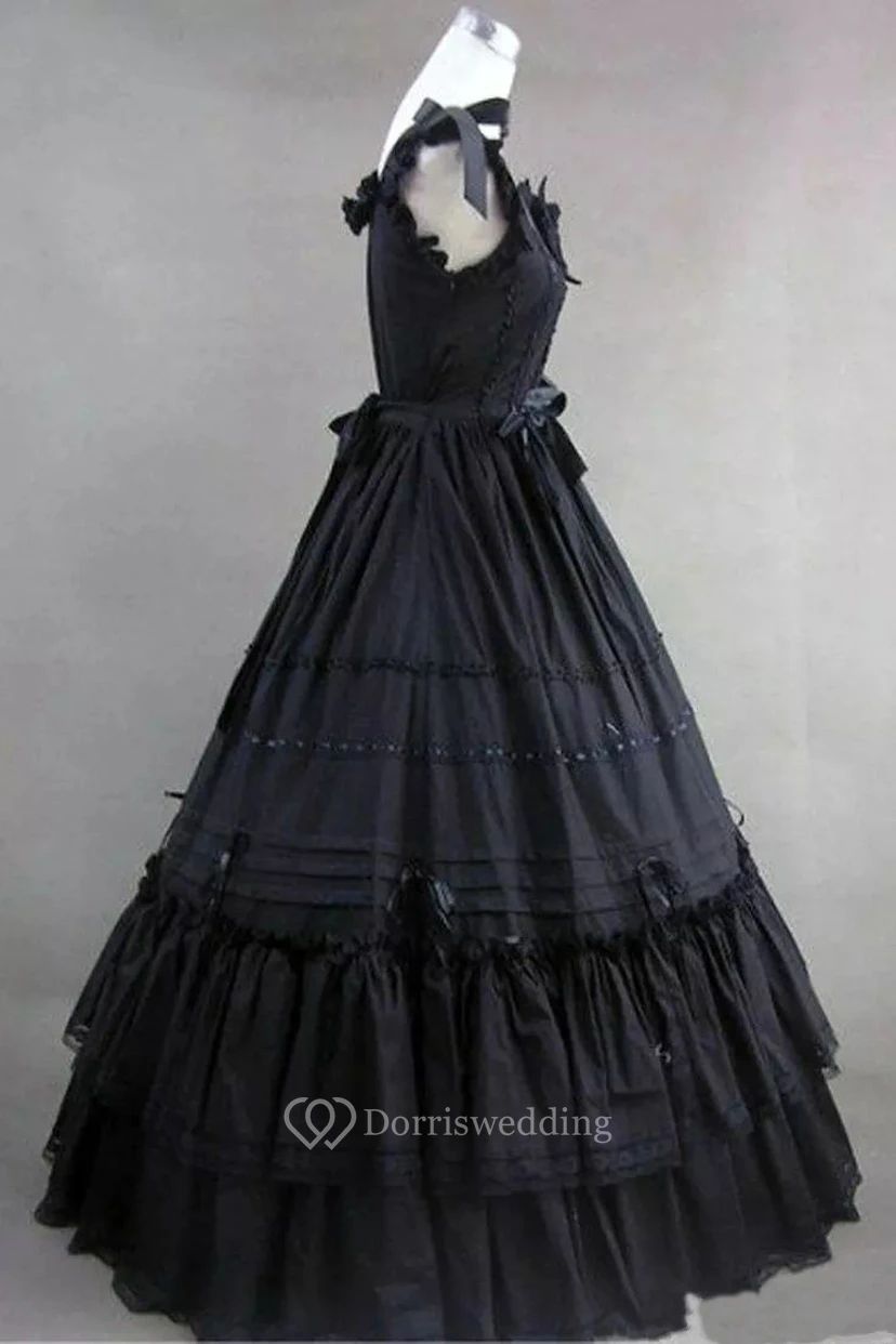 Vestido de novia de princesa, largo hasta el suelo, sin mangas, de corte cuadrado, con lazo, volantes y capas. view 6