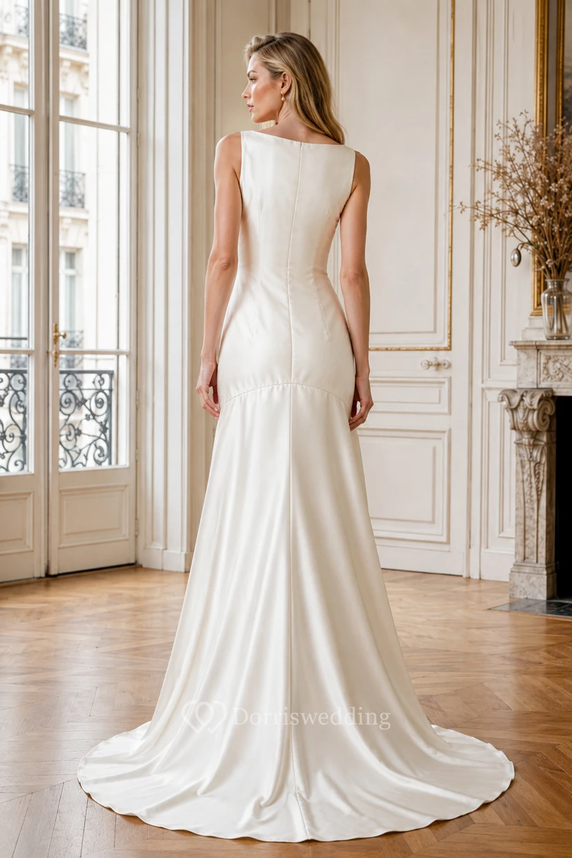 Abendkleid im Meerjungfrauenstil aus Satin mit U-Boot-Ausschnitt und tiefer Taille view 2