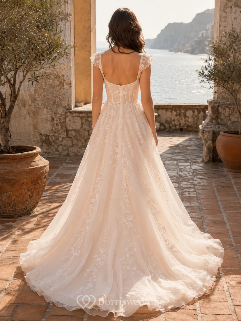 Blush Tulle Embroidered Mediterranean Coast A Line Gown view 2