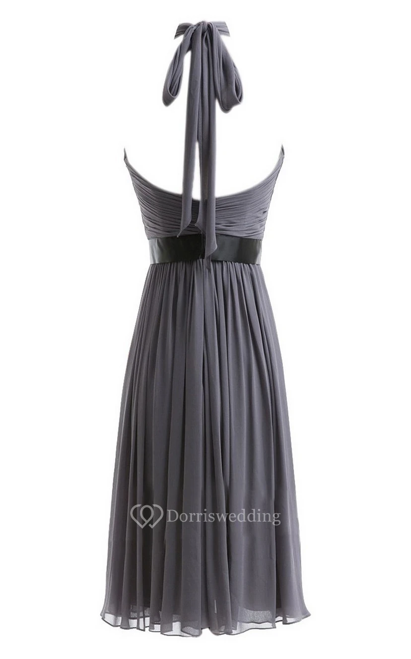 Sleeveless Short Chiffon Dress With Crisscross Neck view 2
