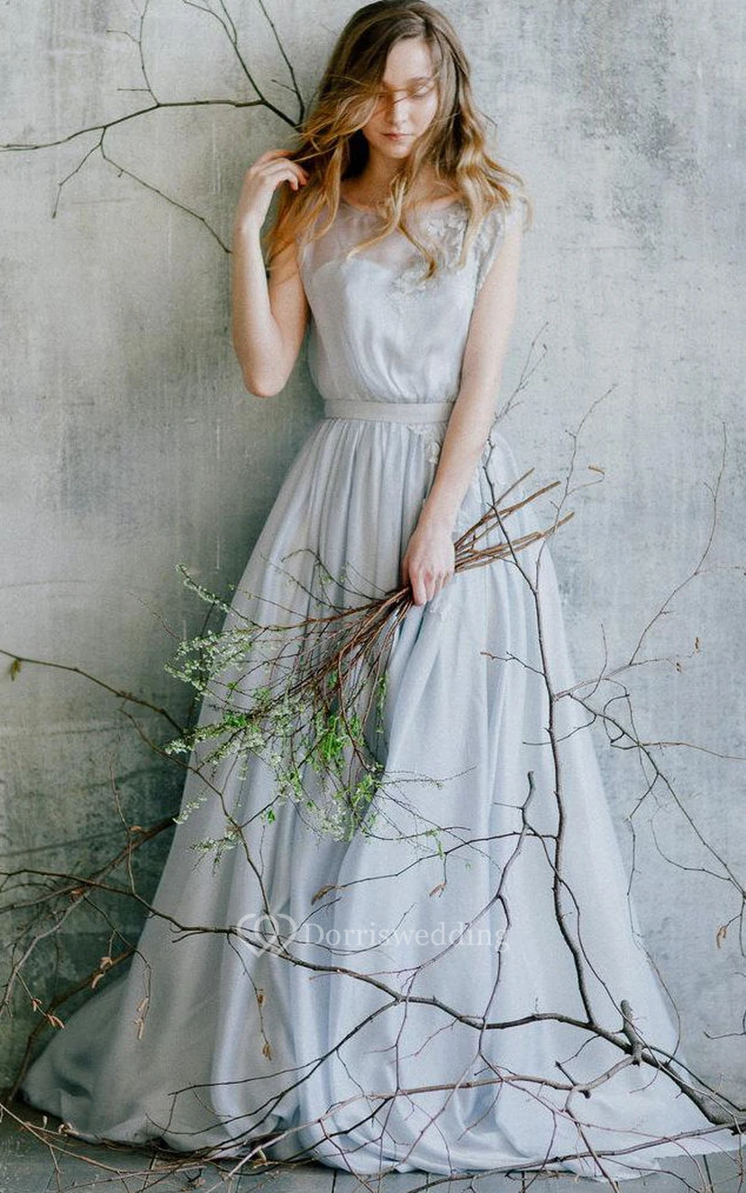 Chiffon- und Spitzenkleid mit Blume